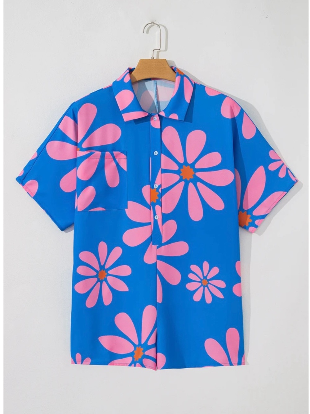 NEW Blue “Flower Power” Romper/Shorts with Pink Daisies - Picture 13 of 16